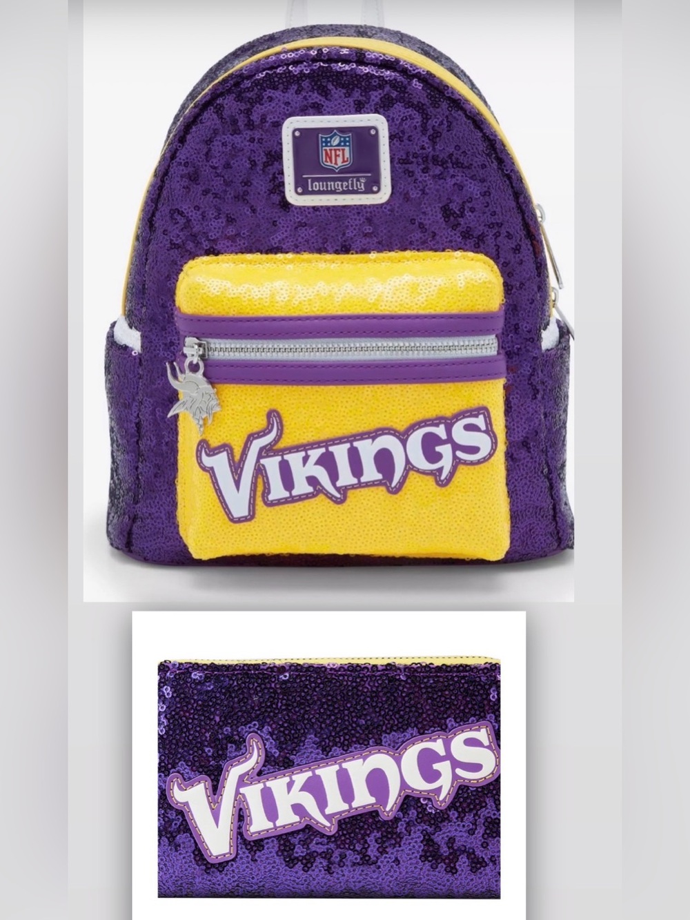 💜RARE💛. Minnesota Vikings Sequin Mini Backpack and Matching Wallet